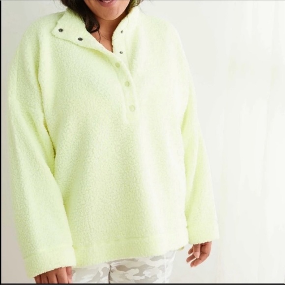 Aerie by American Eagle Neon Sherpa Pullover Oversize Sweater Highlighter - Picture 9 of 10